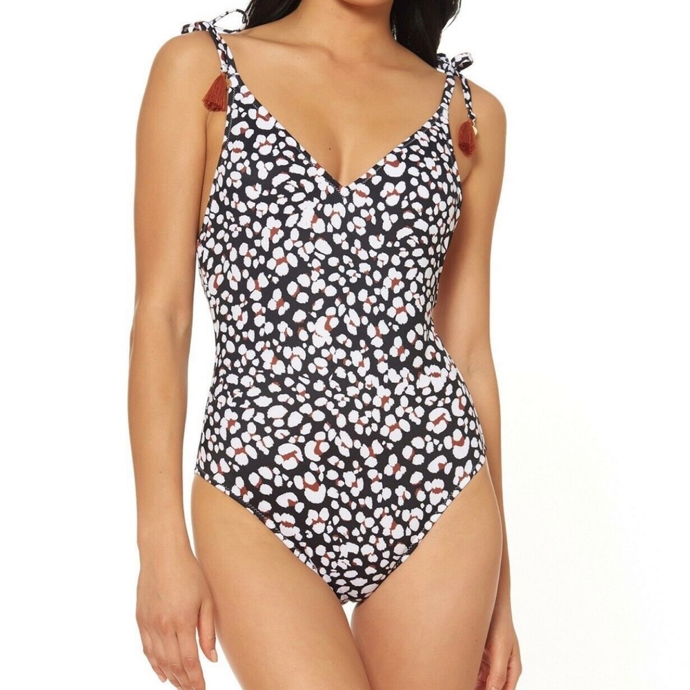 Jessica Simpson LEOPARD MULTI Cool Cat Tassel Tie One-Piece Swimsuit, US Medium